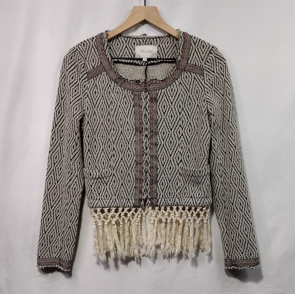 Miss Me Western Boho Fringe Jacket Womens S Tan Black Geometric Retro 90s - Picture 2 of 12